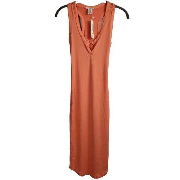 NEW Capella Small Pale Coral Pencil Dress Split Neck Stretch Bodycon Clubbing - Picture 6 of 9
